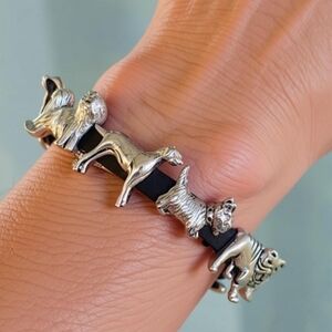 Charming Silver Tone Black Rubber Dog Slide Bracelet Bulldog Scottie Jewelry
